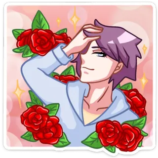 ☺️ อนิเมะ, ตัวละคร, กุหลาบ, ดอกไม้, การ์ตูน, ผู้ชาย whatsapp sticker