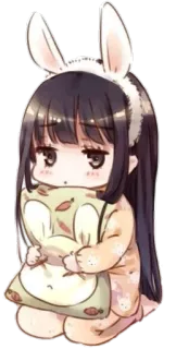 💤 fille anime, lapin, mignon, dessin animé, kawaii, pyjama, oreiller telegram sticker