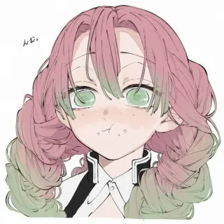 💗 Mitsuri Kanroji Demon Slayer んむ。 Anime, Manga, Demon Slayer, Mitsuri Kanroji, capelli rosa, occhi verdi, carino, cartone animato whatsapp sticker