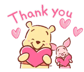 😍 Winnie the Pooh Thank you спасибо, благодарность, винни пух, пятачок, сердечки, дружба telegram sticker