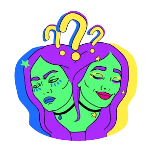 🤔 Dualität, Emotionen, Fragezeichen, Traurig, Fröhlich, Ausdruck, Frau, Gesicht telegram sticker