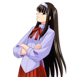 👑 anime, chica, pelo largo, uniforme escolar, personaje telegram sticker