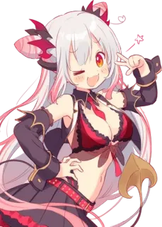 💞 Anime, Cartoon, Süß, Mädchen, Kawaii, Teufel, Rot, Weißes Haar telegram sticker