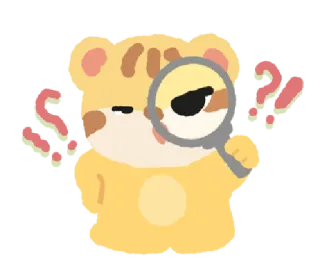 🦁 tigre, loupe, points d'interrogation, détective, curieux, dessin animé, autocollant telegram sticker