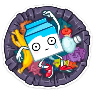 🗑 Milchkarton, Mülleimer, traurig, Müll, Cartoon, Abfall, Illustration whatsapp sticker