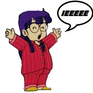 🎊 IEEeee Anime, Personagem, Balão de fala, Desenho animado, Óculos, Garota, Pijama telegram sticker