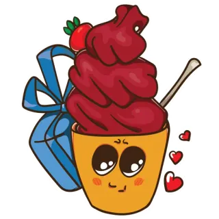🎁 postre, helado, fresa, lindo, corazones, comida, dulce whatsapp sticker