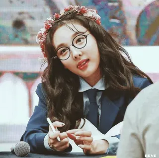 🗝 woman, glasses, flowers, pen, portrait, kpop telegram sticker