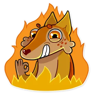 🔥 cartone animato, animale, cane, fiamme, fuoco, gesto OK, divertente, carino telegram sticker