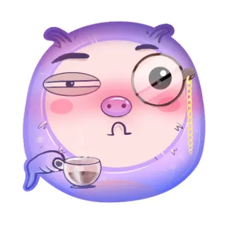 🧐 dibujos animados, animal, monóculo, té, lindo, púrpura whatsapp sticker