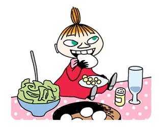 🍗 Little My Moomins Cartoon, Essen, Lebensmittel, Kleine My, Tisch telegram sticker
