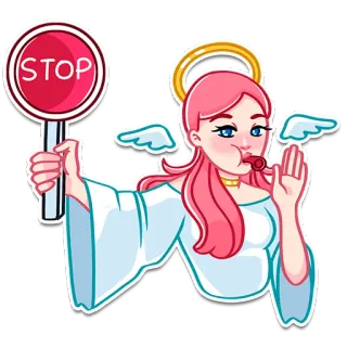 ✋ STOP Stoppschild, Engel, Verkehr, Warnung, niedlich, pinke Haare telegram sticker