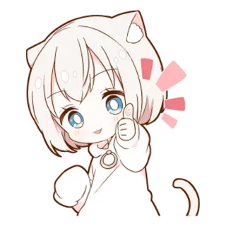 🤔 Anime, Dziewczyna, Słodkie, Kawaii, Kot, Uszy telegram sticker