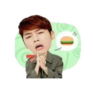 🍔 Desenho animado, Hambúrguer, Comida, Pessoa, Coreano, Faminto, Bonito, Adesivo telegram sticker