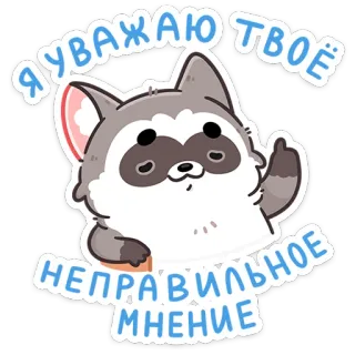 ☝️ Я УВАЖАЮ ТВОЁ НЕПРАВИЛЬНОЕ МНЕНИЕ szop pracz, środkowy palec, obraźliwe, kreskówka, lekceważące, niegrzeczne, obrażające whatsapp sticker