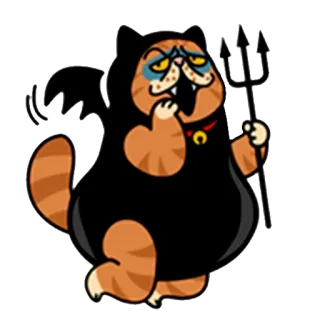 😈 кот, дьявол, хэллоуин, костюм, мультфильм, наклейка whatsapp sticker