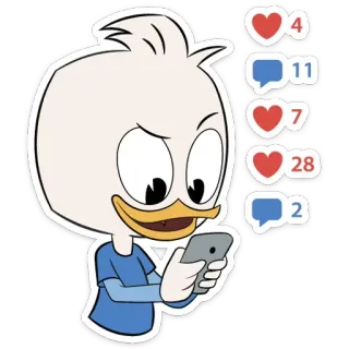 ❤️ bebek, kartun, media sosial, smartphone, suka, komentar whatsapp sticker