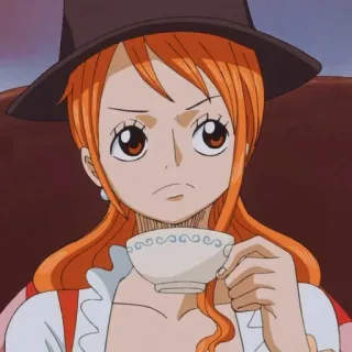 🍊 Nami One Piece Nami, One Piece, Anime, Femme, Chapeau, Thé whatsapp sticker