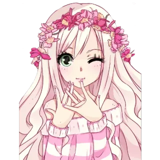 😉 Аниме, Девушка, Венок из цветов, Милый, Кавай whatsapp sticker