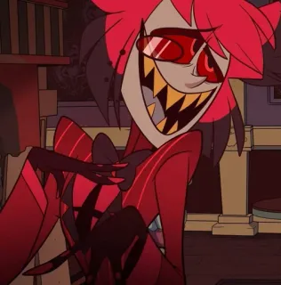 🍾 Alastor Hazbin Hotel kreskówka, demon, uśmiechnięty, czerwony, animacja telegram sticker