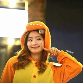 🐥 RETRO SHINNN dahyun, kpop, twice, fille, orange, dinosaure telegram sticker