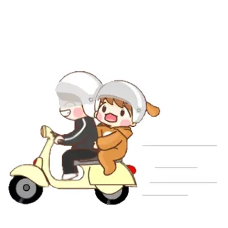 👋 Cartoon, Scooter, Rijden, Stel, Helm, Vervoer telegram sticker