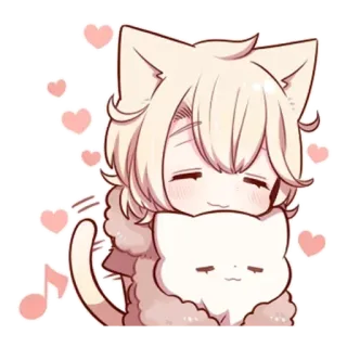 🌟 kucing, kawaii, imut, anime, stiker, hati, chibi, kartun telegram sticker