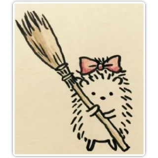 😁 ёж, животное, метла, уборка, бант, мультфильм whatsapp sticker