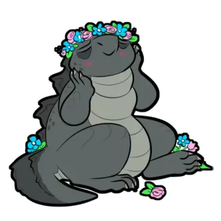 💐 Eidechse, Blumenkranz, niedlich, Tier, Cartoon, kawaii, Kreatur telegram sticker