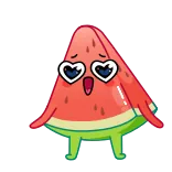 🍉 pastèque, dessin animé, yeux en cœur, mignon, kawaii, fruit whatsapp sticker