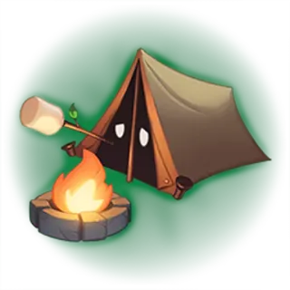 😞 텐트, 마시멜로우, 캠핑, 캠프파이어, 불 telegram sticker