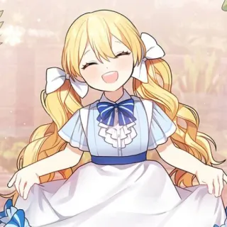 🥡 garota anime, sorrindo, cabelo loiro, fofa, desenho animado, feliz telegram sticker