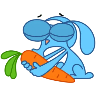 🥕 zanahoria, conejo azul, comiendo, dibujos animados, lindo, animal telegram sticker