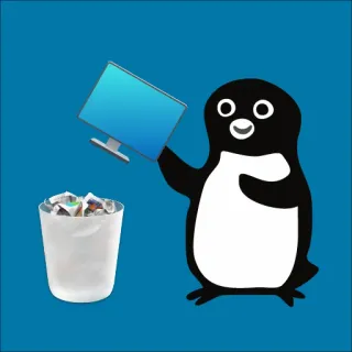 🗑️ pingouin, poubelle, écran d'ordinateur, dessin animé, animation telegram sticker
