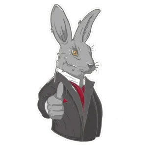 👍 coniglio, animale, abito, pollice in su, cartone animato, personaggio, vestito elegante, grigio whatsapp sticker