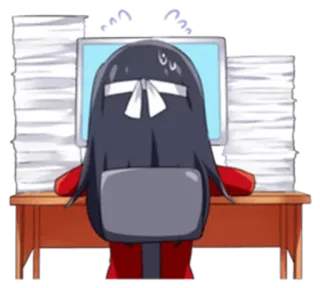 📰 animé, bureau, bureau, ordinateur, stressé, occupé telegram sticker