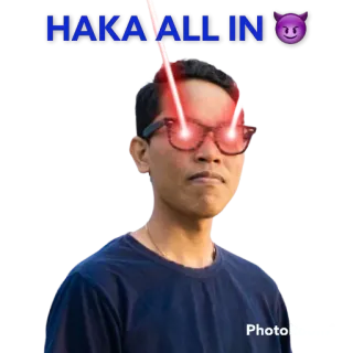 👻 HAKA ALL IN Meme, Lasery, Oczy, Emoji diabła, Śmieszne, Haka telegram sticker
