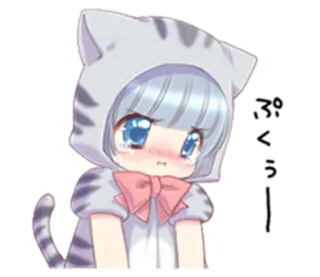 😢 Anime, Kot, Kawaii, Słodkie, Chibi telegram sticker