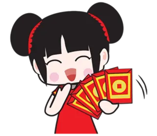 😄 Cartoon, Asiatisch, Mädchen, Chinesisches Neujahr, Roter Umschlag, Feier telegram sticker