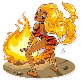 🔥 Dessin animé, Femme, Feu, Orange, Fantasy, Danse, Personnage whatsapp sticker