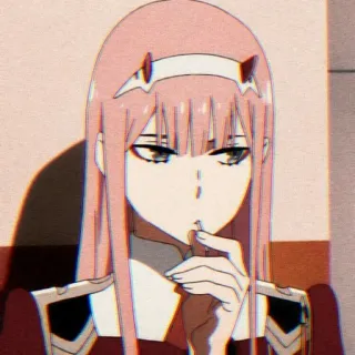 🤔 Zero Two Darling in the Franxx anime, dziewczyna, różowe włosy, rogi, postać telegram sticker