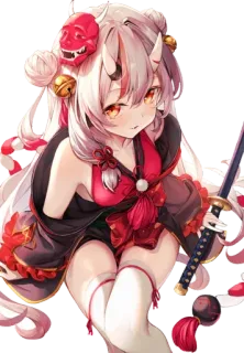 😒 Anime, Oni, Démon, Cornes, Katana, Épée, Mignon telegram sticker
