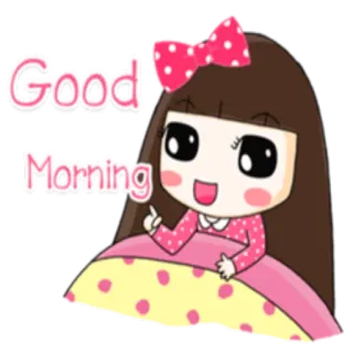 ☀ Good Morning bonjour, salutation, dessin animé, fille, mignon telegram sticker