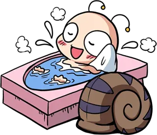 🚿 baño, relajación, caracol, dibujos animados whatsapp sticker