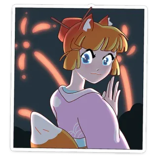 🎆 fox girl, anime, kimono, fireworks, kawaii, illustration telegram sticker
