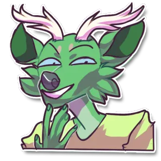 😏 олень, существо, мультик, зеленый, рога, ухмыляющийся telegram sticker