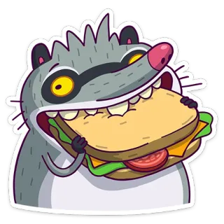 🥪 Kartun, Binatang, Rakun, Sandwich, Makan siang, Makanan, Lucu telegram sticker