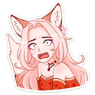 😲 anime, cartoon, foxgirl, fearful, scared, kawaii, cute whatsapp sticker