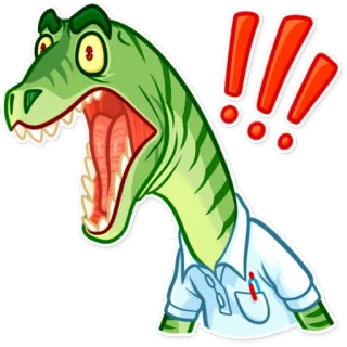 😲 dinosaur, exclamation points, cartoon, reptile, green telegram sticker