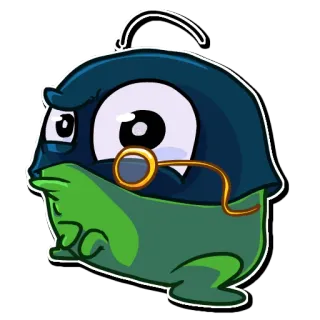 🤨 лягушка, монокль, маска, мультфильм, персонаж, талисман telegram sticker